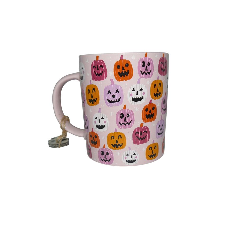 Halloween Pink Ceramic Mug Jack-O-Lantern Design Dishwasher & Microwave Safe